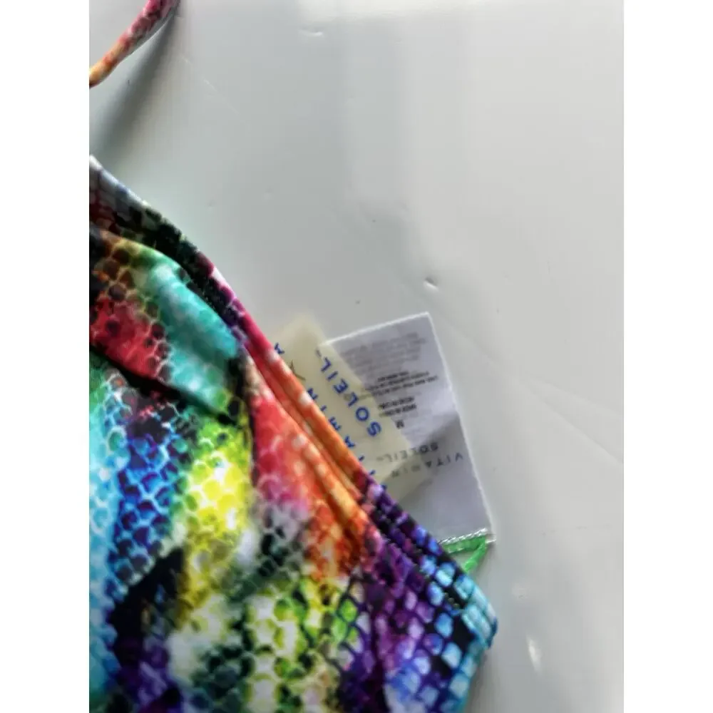 Vitamin A Soleil Womens M Bikini Set Turquoise Snake Print Ring Bottom NWT